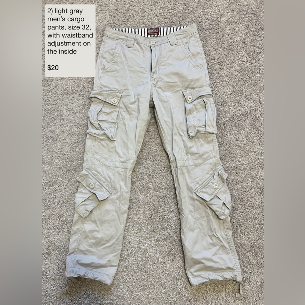 Light Gray Men's Cargo Pants with Adjustable Waistband